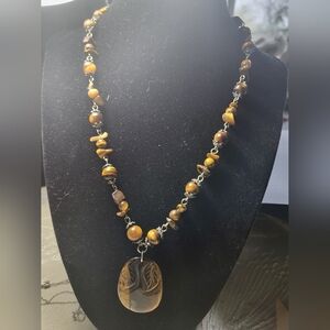 Tigers Eye Amber and Brown Beaded‎ Necklace